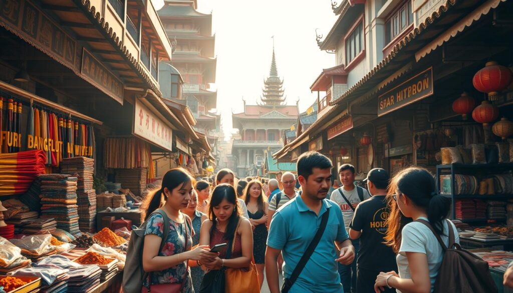 Asia travel bargaining at local market Asia travel bargaining at local market